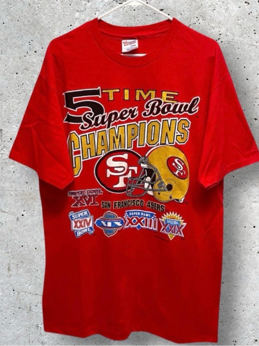 Vintage 1995 San Francisco 49ers 5-Time Super Bowl Champions Red T-Shirt // L